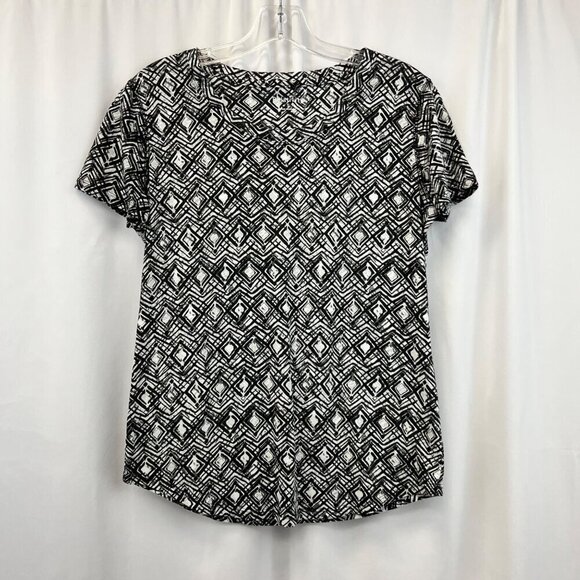 Relativity Short Sleeve Black/Gray Geometric Top Round Neck Womens Size Small - Picture 7 of 9